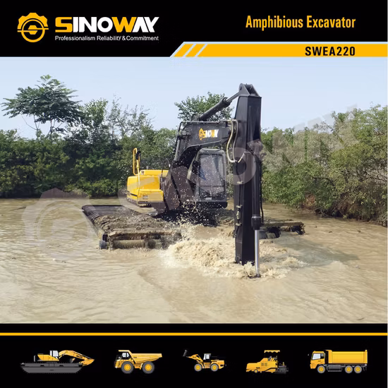 Mini pelle hydraulique sur chenilles amphibie pour zones humides à vendre Pelle flottante de rivière Pelle de dragage de sable de 30 tonnes avec ponton pour marais et eau de marais